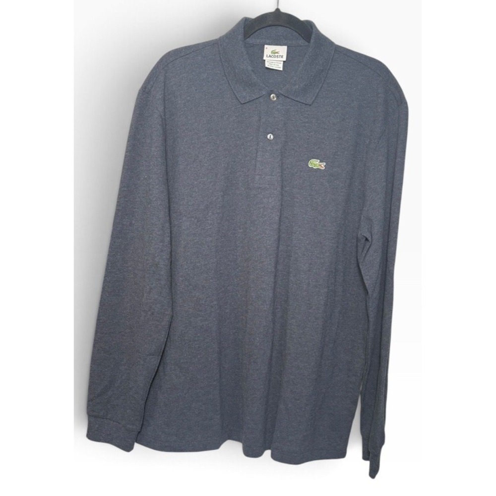 Lacoste Mens Long Sleeve Polo Shirt Navy Crocodile Logo Sz 6 XL Cotton Preppy